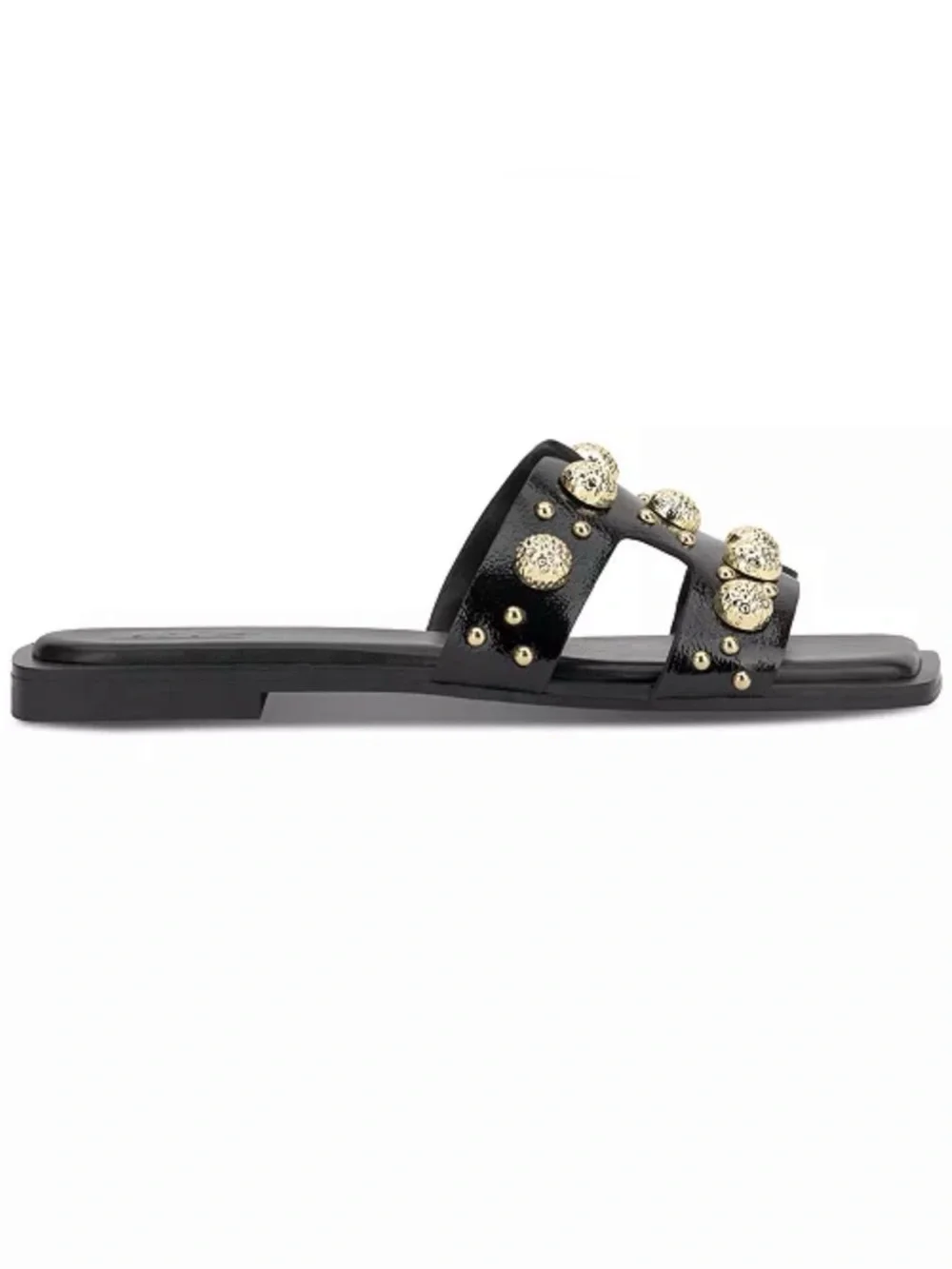 INC International Concepts Black Slide Sandals with Gold Studs